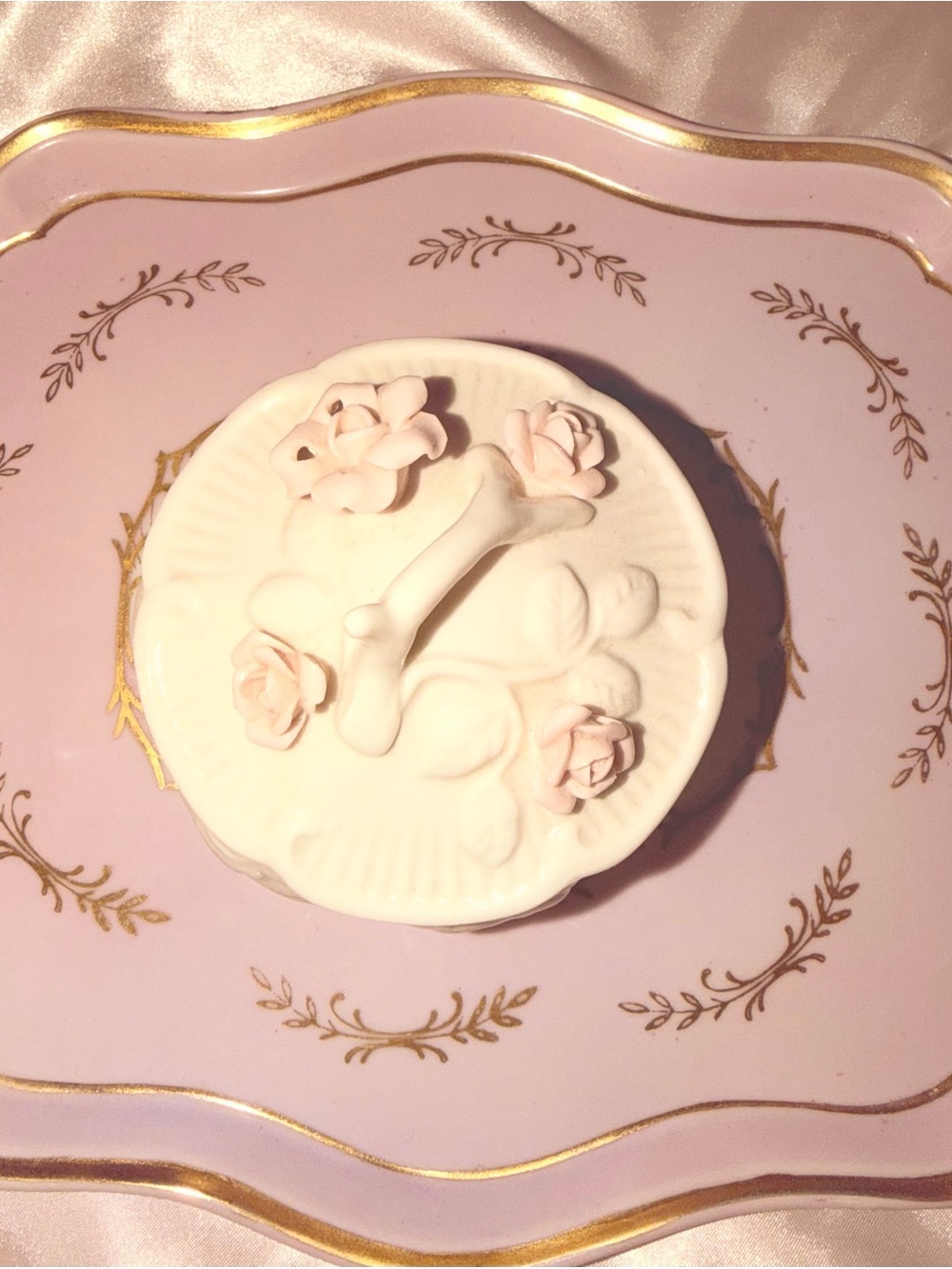 Decorative White Floral Trinket Box with Pink Rose Accents